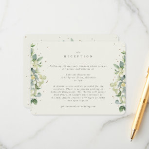 Cream Snowberry + Eucalyptus Säulen Hochzeitsempfa Begleitkarte