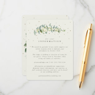 Cream Snowberry + Eucalyptus-Stamm Hochzeitsdetail Begleitkarte