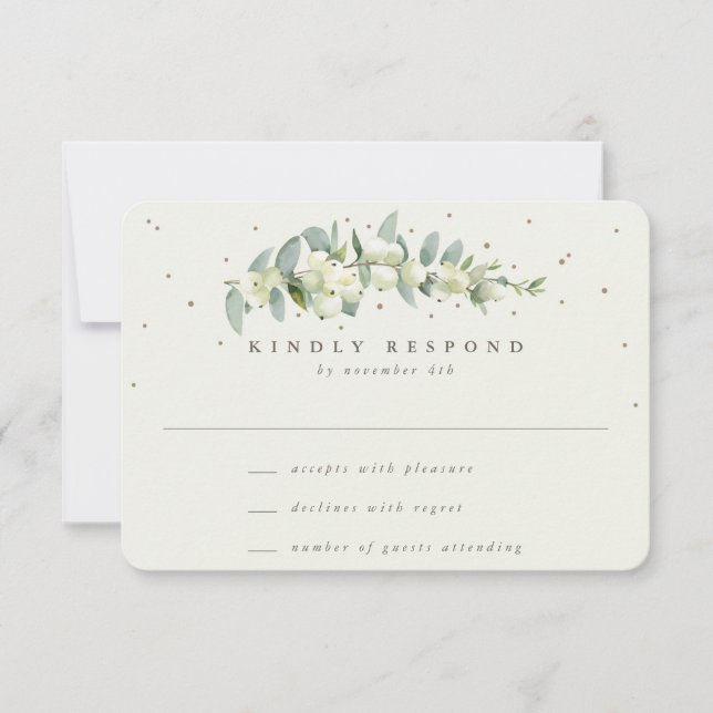 Cream Snowberry+Eucalyptus Stem Winter Wedding RSVP Karte (Vorderseite)