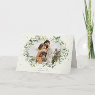 Cream Snowberry+Eucalyptus Wedding Foto Dankeskarte