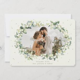 Cream Snowberry+Eucalyptus Wedding Foto Dankeskarte