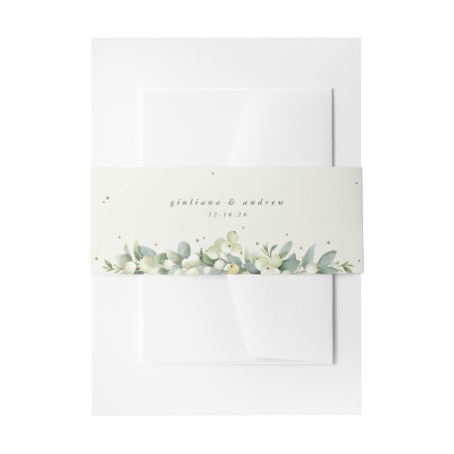 Cream Snowberry+Eucalyptus Wedding Portrait Einladungsbanderole (Vorderseite Beispiel)