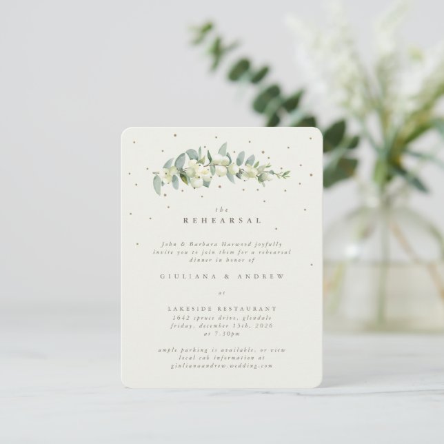 Cream Snowberry+Eucalyptus Wedding Probe Begleitkarte (Stehend Vorderseite)