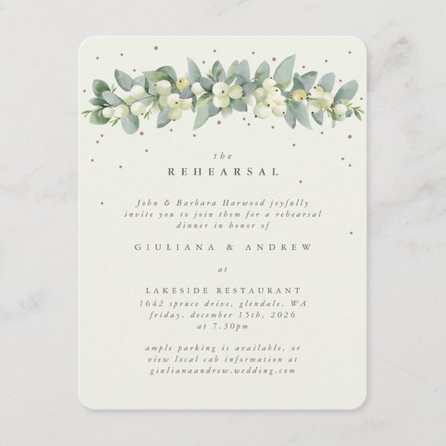 Cream Snowberry+Eucalyptus Wedding Probe Begleitkarte (Vorderseite)