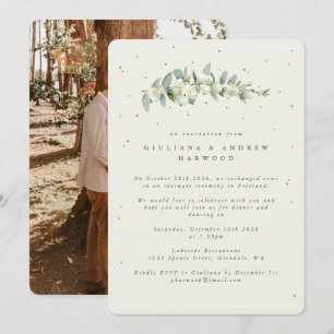 Cream Snowberry+Eucalyptus Wedding Reception Foto Einladung