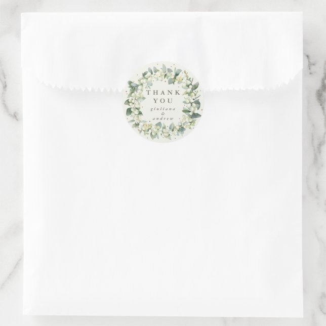 Cream Snowberry+Eucalyptus Wedding Vielen Dank Runder Aufkleber (Tasche)