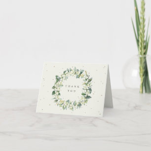 Cream Snowberry+Eucalyptus Wreath Wedding Note Dankeskarte