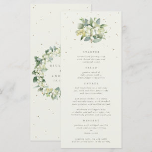 Cream Snowberry+Eukalyptus 4 Course Hochzeitswohnu Menükarte