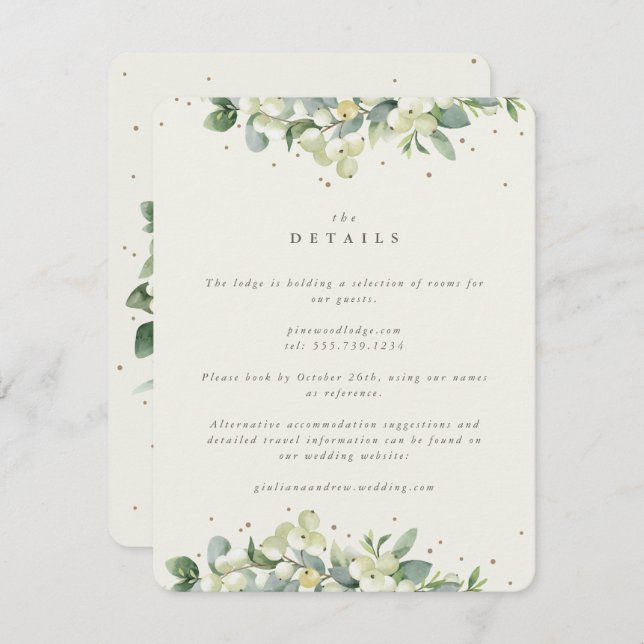 Cream Snowberry+Eukalyptus Ewedding Details Begleitkarte (Vorne/Hinten)