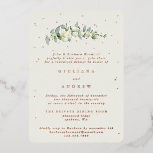 Cream Snowberry+Eukalyptus Hochzeitsprobe-Dinner-E Folieneinladung