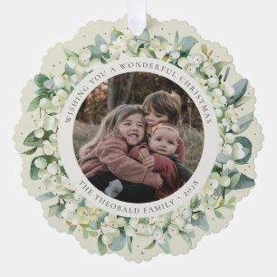 Cream Snowberry+Eukalyptus Weihnachtskranz Foto  Ornament Karte