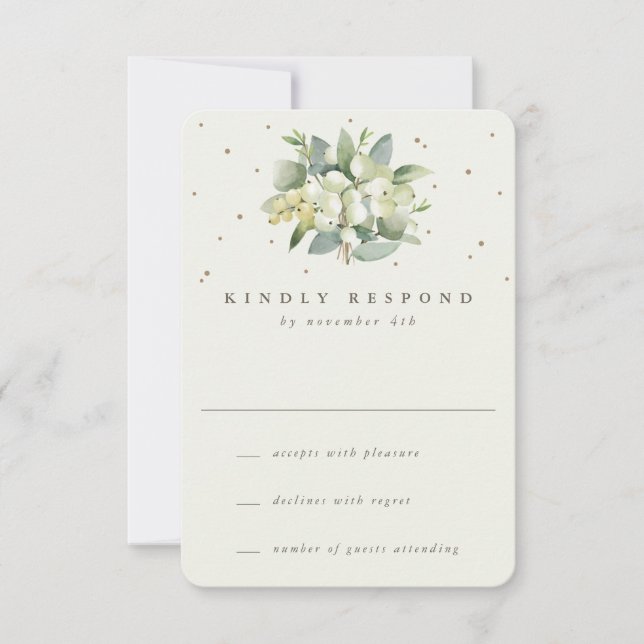 Cream Snowberry+Eukalyptus Winter Wedding RSVP Karte (Vorderseite)