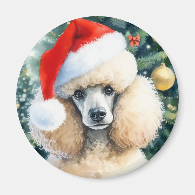 Cream Standard Poodle Wasserfarben Weihnachten Magnet (Vorne)