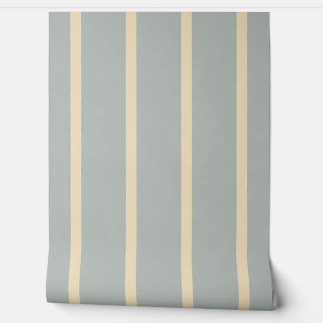 Cream Stripes Vertical Pattern Dusty Blue Tapete (Abrollen)