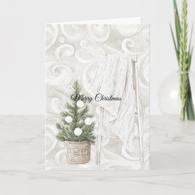 Cream Swirls Christmas Tree Ladder with Blanket Karte (Vorderseite)