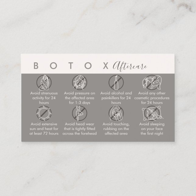 Cream Tan Botox Aftercare Instructions Visitenkarte (Rückseite)
