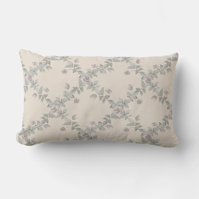 Cream Taupe Rose Sage Trellis Pattern Lendenkissen (Vorderseite)