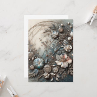 Cream Teal 3D skulpturale botanische Blumen-Grußka Karte