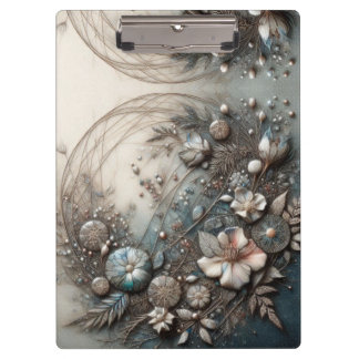 Cream Teal 3D skulpturale botanische Blumen Klemmbrett