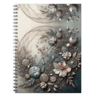 Cream Teal 3D skulpturale botanische Blumen- Notizblock