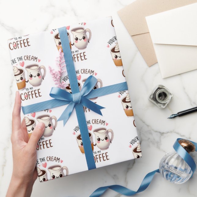 Cream to My Coffee Love Gift Wrapping Paper Geschenkpapier (Schenken)