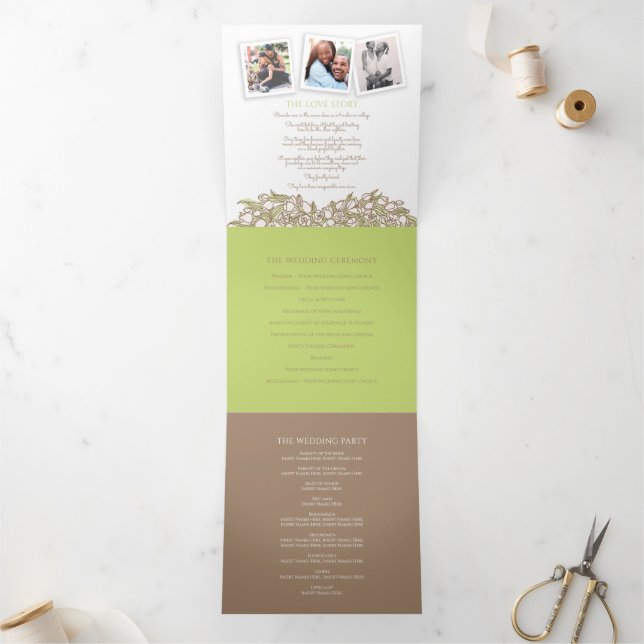 Cream tulips Herzkunst Widmung Hochzeit Dreifach-gefaltete Programmkarte (Innenseite)