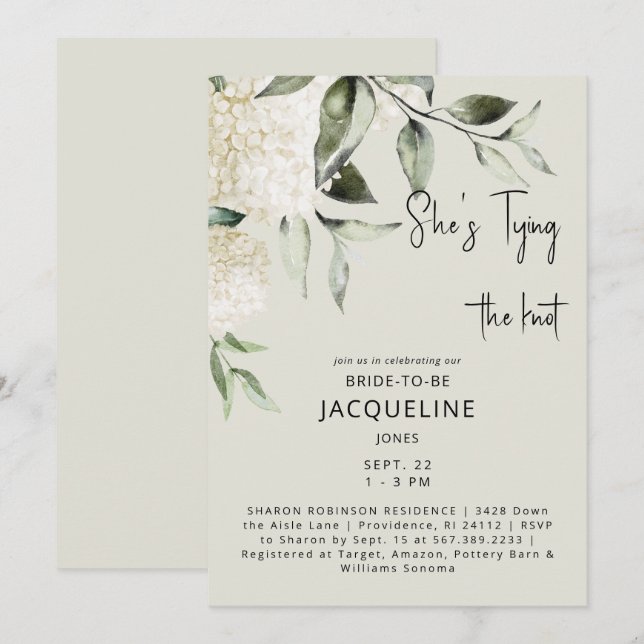 Cream Tying the Knot Hydrangeas Brautparty Einladung (Vorne/Hinten)