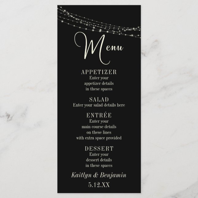 Cream Typografy 32, Black Light Strings Menu Menükarte (Vorderseite)