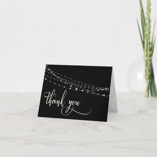 Cream Typografy 32 Black String Lights Vielen Dank Dankeskarte (Vorderseite)