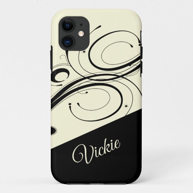Cream und Black Scroll Accent Personal Case-Mate iPhone Hülle (Rückseite)