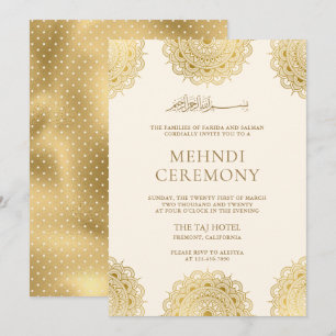 Cream- und Gold-Asien-Motiv Muslim Mehndi-Zeremoni Einladung