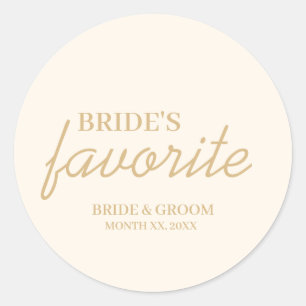 Cream und Gold Bride's Lieblings-Snack-Hochzeit Runder Aufkleber