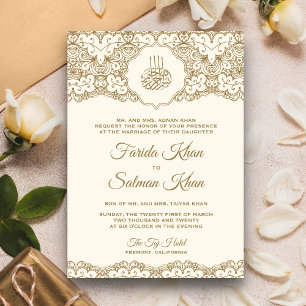 Cream und Goldspitze islamische muslimische Hochze Einladung