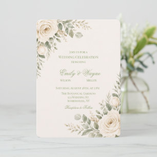 Cream- und Salbeigrüne Hochzeit Einladung