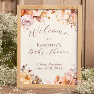 Cream Vintag Floral Fall Baby Dusche Willkommen Poster