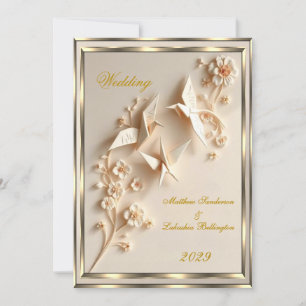 Cream Vintag Origami style Wedding Beautiful Einladung