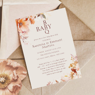 Cream Vintage Floral Herbst BBQ Baby Shower Einladung