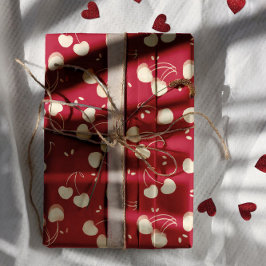 Cream Watercolor Cherries on Red – Valentine  Geschenkpapier Set