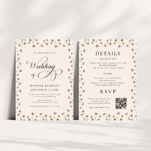 Cream Watercolor Wildblume Calligrafy Wedding Einladung
