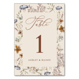 Cream Watercolor Wildflowers Calligraphy Tischnummer