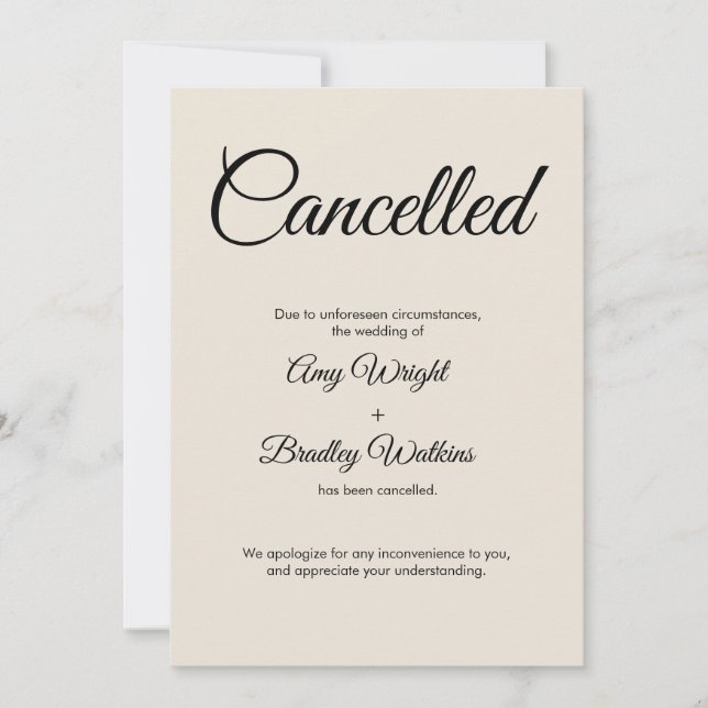 Cream Wedding Cancellation Announcement Card Einladung (Vorderseite)