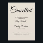 Cream Wedding Cancellation Announcement Card Einladung<br><div class="desc">Hier ist eine einfache Karte, um Ihre Gäste zu benachrichtigen, wenn es notwendig ist, anzukündigen, dass Ihre Hochzeit abgesagt wurde. Verwenden Sie die Vorlagenfelder, um Ihre persönlichen Daten hinzuzufügen und dieses elegante, minimalistische Design zu Ihrem eigenen zu machen. Der cremefarbene Hintergrund kann in eine beliebige Farbe geändert werden. Alle Schriftart...</div>