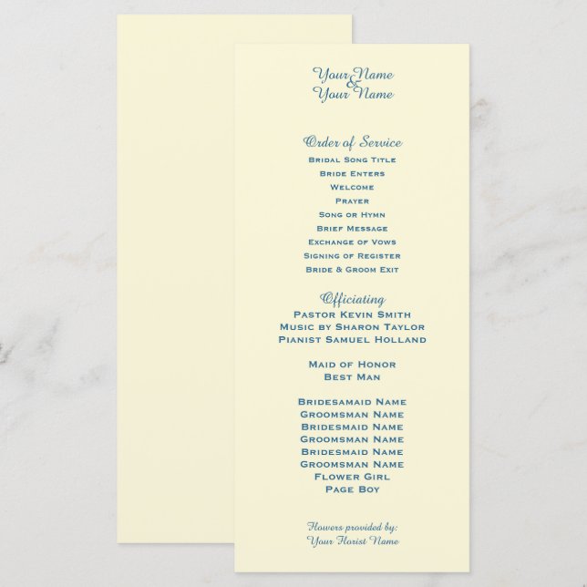 Cream Wedding Program (Vorne/Hinten)