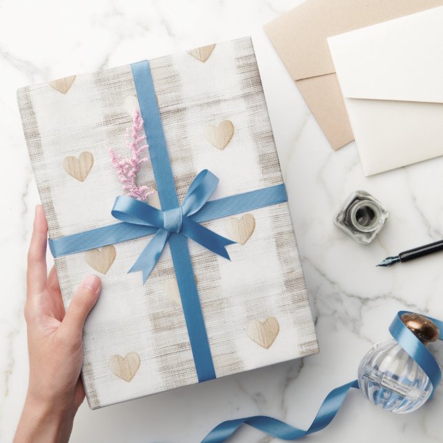 Cream White Beige Boho Hearts Brautparty Geschenkpapier (Schenken)