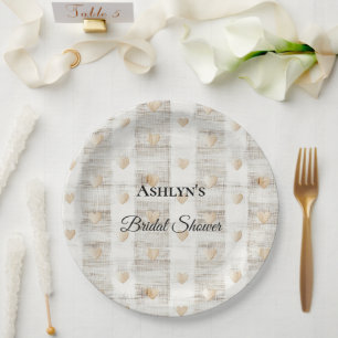 Cream White Beige Boho Hearts Brautparty Pappteller