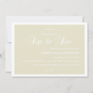 Cream & White Damask Sip And See Einladung