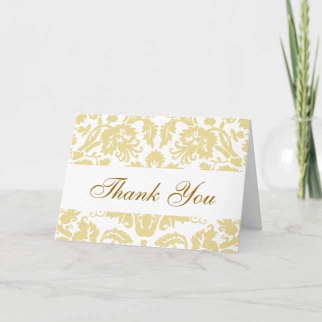 Cream White Damask Wedding Danke Karte (Vorderseite)