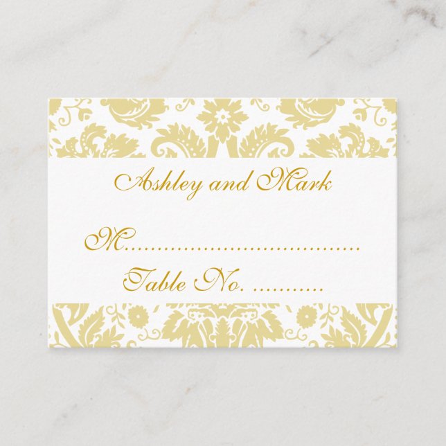 Cream White Damask Wedding Empfang Platzkarten (Vorderseite)