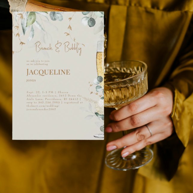 Cream White Floral Brunch & Bubbly Einladung (Von Creator hochgeladen)