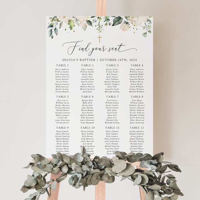 Cream White Flowers, Boho, Baptism Seating Chart Poster (Von Creator hochgeladen)